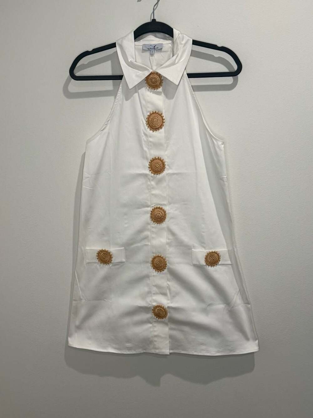 My Beachy Side White Halter Mini Dress with Crochet Buttons Size S - Picture 2 of 11